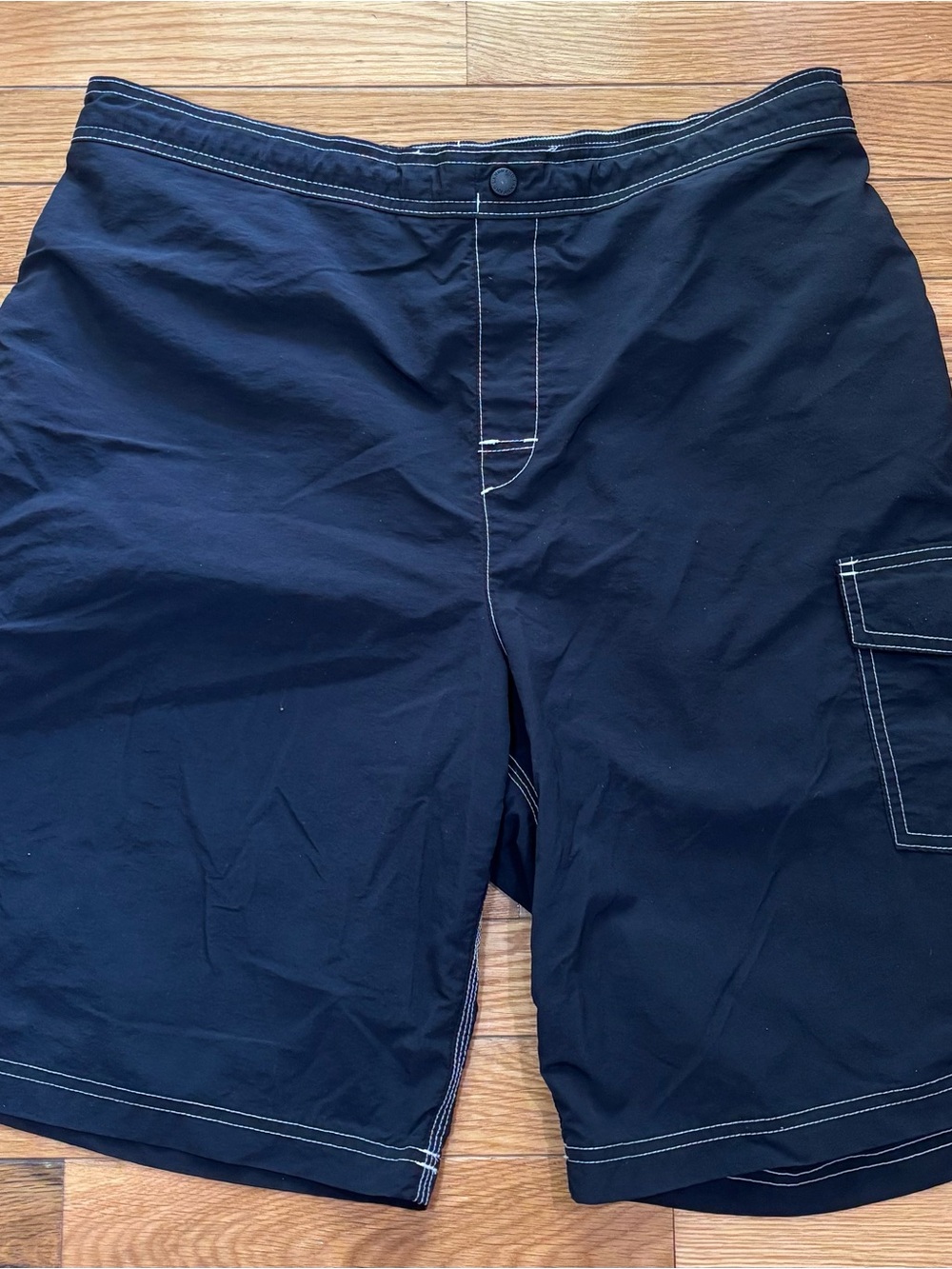 Lands' End Men's Board Shorts Swim Trunks L Black Drawstring Pockets